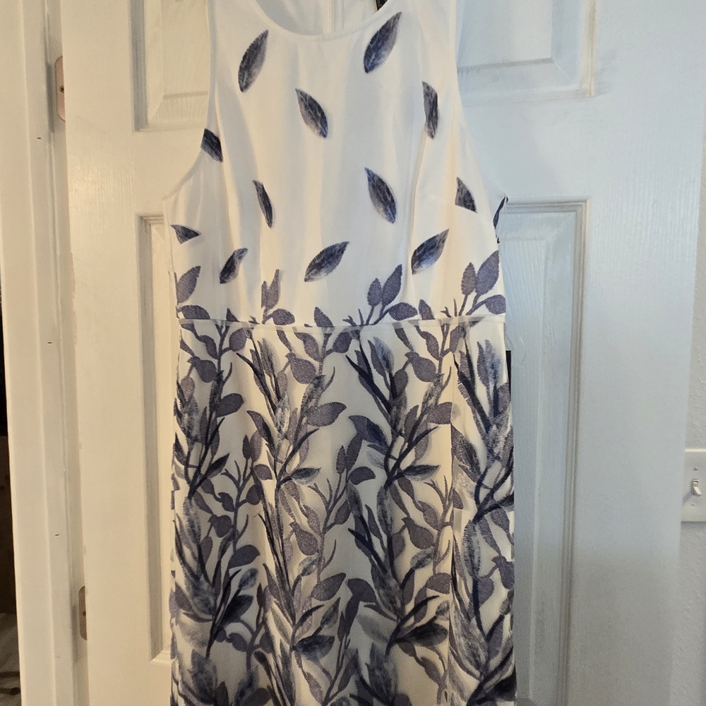 Adrianna Papell Blue Multi Leaf Embroidered Dress